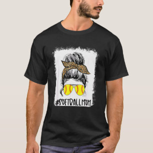 Camiseta Bola De Softball Mãe Vida Com Leopardo E Mensagem