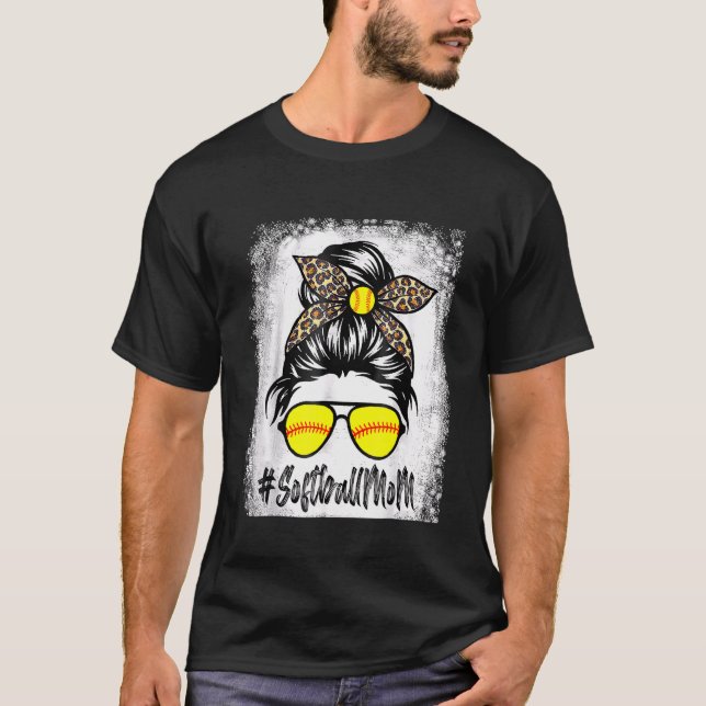 Camiseta Bola De Softball Mãe Vida Com Leopardo E Mensagem (Frente)