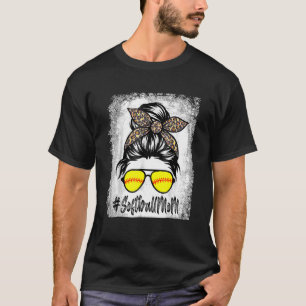 Camiseta Bola De Softball Mãe Vida Com Leopardo E Mensagem