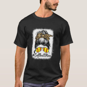 Camiseta Bola De Softball Mãe Vida Com Leopardo E Mensagem