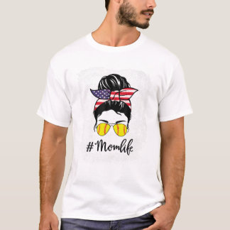 Camiseta Bola de Softbol Descolorida com Bandeira dos EUA
