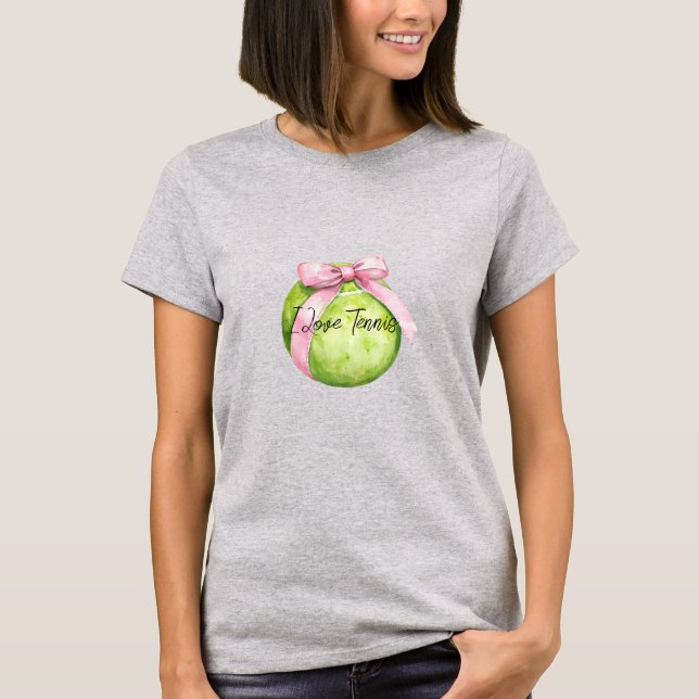 Camiseta Bola de Tênis Verde Laço Rosa (Frente)