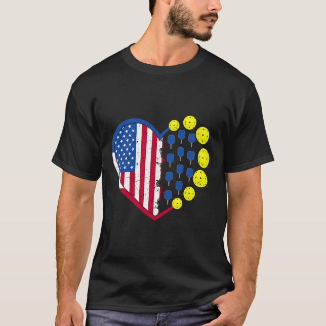 Camiseta Bola Engraçada De Pickleball Com Bandeira American (Frente)