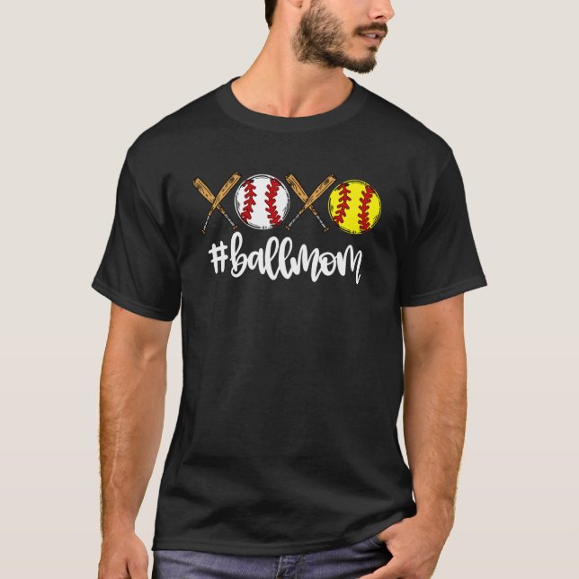 Camiseta Bola XOXO Mãe Beisebol Softball Dia da Mãe Melhor (Frente)