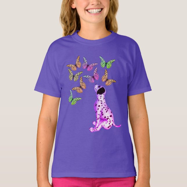 Camiseta Bolachas Dalmáticas E Borboletas Coloridas (Frente)