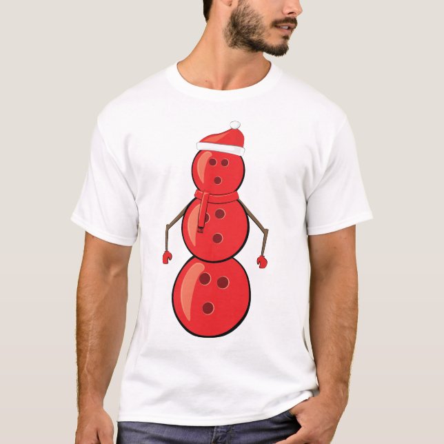 Camiseta Bolas de boliche de Natal engraçadas Snowman (Frente)