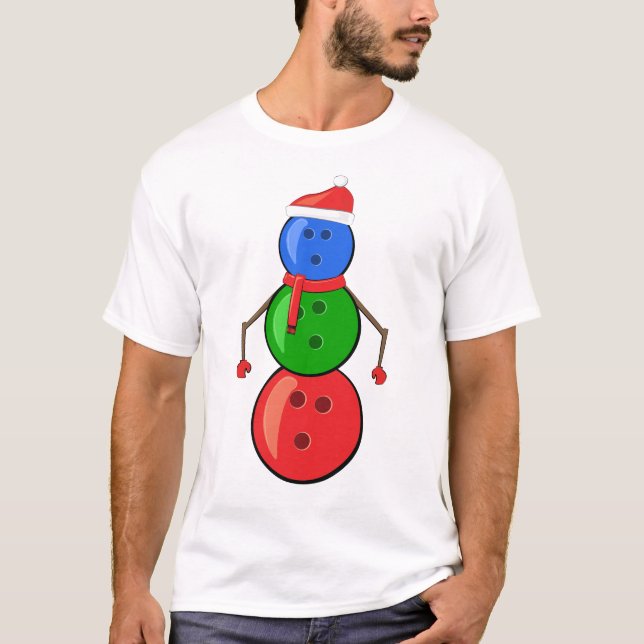 Camiseta Bolas de boliche de Natal engraçadas Snowman (Frente)