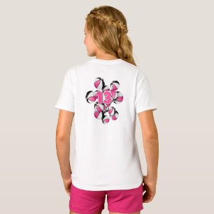 Camiseta bolas de cesto pretas cor-de-rosa