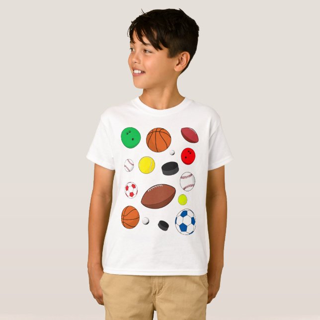 Camiseta Bolas de Esportes Coloridos (Frente Completa)