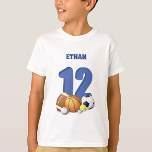 Camiseta Bolas de Esportes de Aniversário do 12 de Menino 