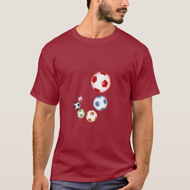 Camiseta Bolas de Futebol Giratórias Multicoloridas (Frente)