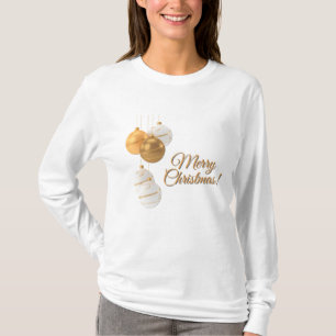 Camiseta Bolas de Natal Douradas e Brancas com Texto Person