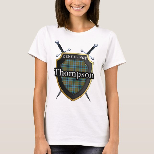 Camiseta Bold Clan Thompson Tartan Scottish Shield (Frente)