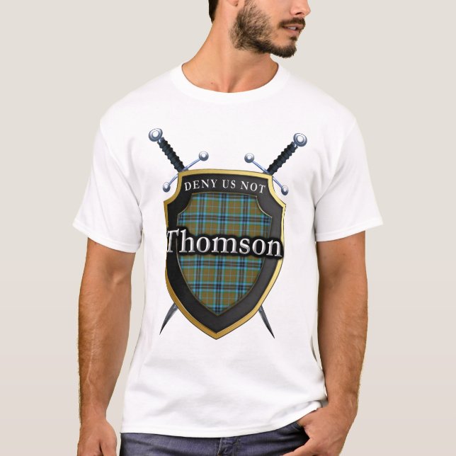 Camiseta Bold Clan Thomson Tartan Scottish Shield (Frente)