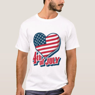 Camiseta Bold Heart 4 de julho American Flag T-Shirt EUA