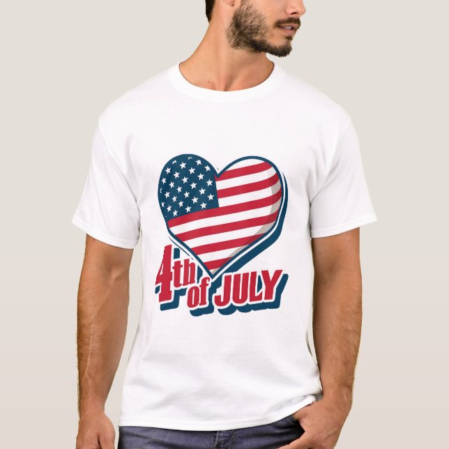 Camiseta Bold Heart 4 de julho American Flag T-Shirt | EUA (Frente)