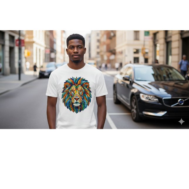 Camiseta Bold Mosaic Lion Head – Vibrant Artistic King  (Criador carregado)