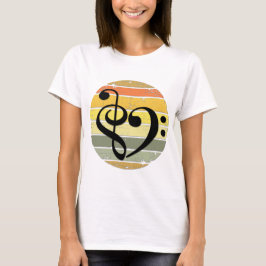 Camiseta Bold Musical Heart Over Retro Sunset Color Bands