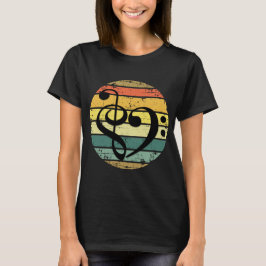 Camiseta Bold Musical Heart Over Retro Sunset Color Bands