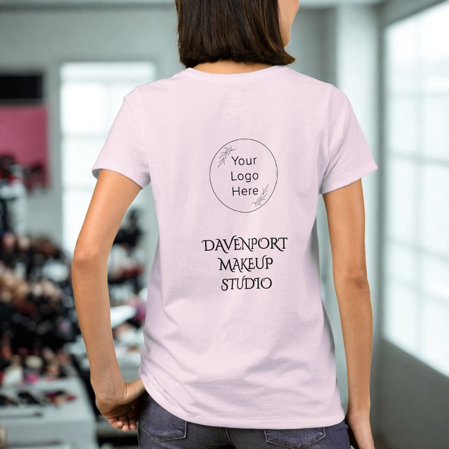 Camiseta Bold Pink And Black Employee Name Business Logo (Criador carregado)