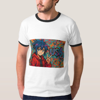 Camiseta Bold Red Anime USA Graphic T-Shirt