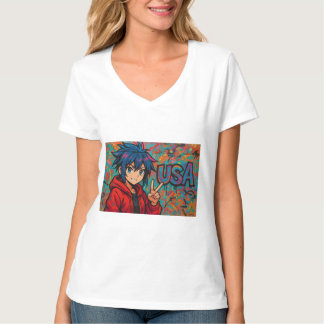 Camiseta Bold Red Anime USA Graphic T-Shirt