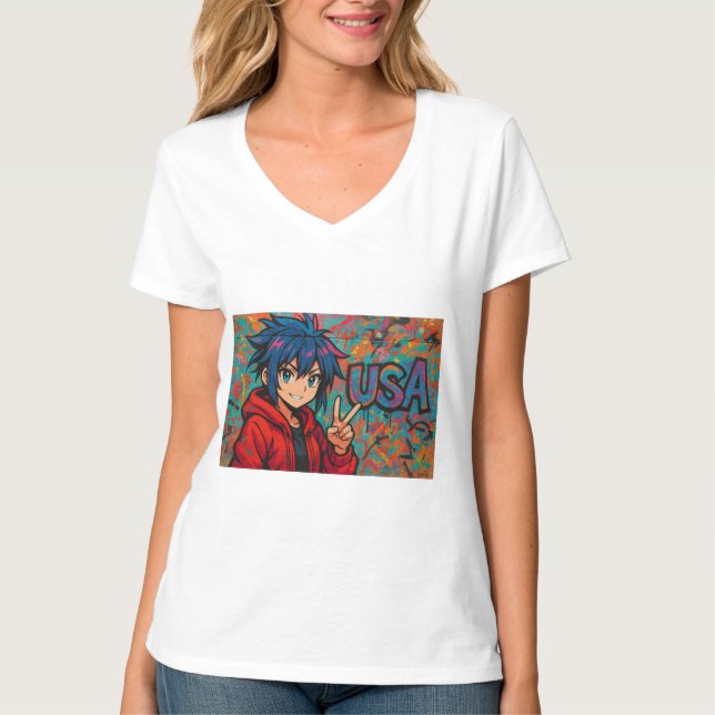 Camiseta Bold Red Anime USA Graphic T-Shirt (Frente)