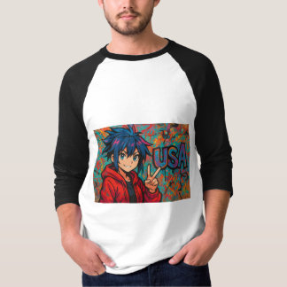 Camiseta Bold Red Anime USA Graphic T-Shirt