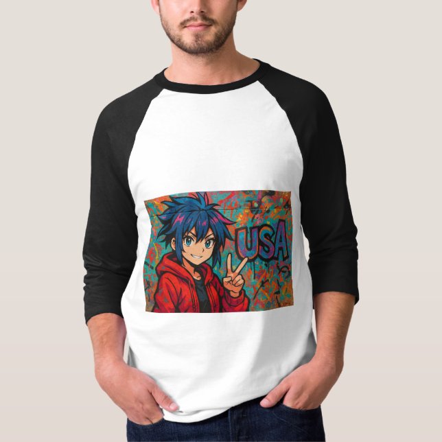 Camiseta Bold Red Anime USA Graphic T-Shirt (Frente)