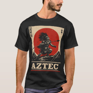 Camiseta Bold Red Sun Aztec Warrior Cultural Design