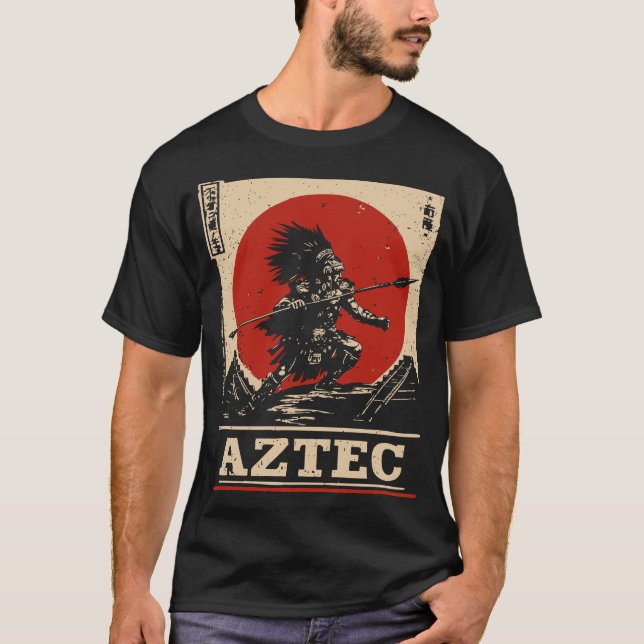 Camiseta Bold Red Sun Aztec Warrior Cultural Design (Frente)