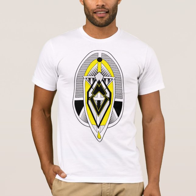 Camiseta Bold Yellow & Black Geometric Art Deco Design (Frente)