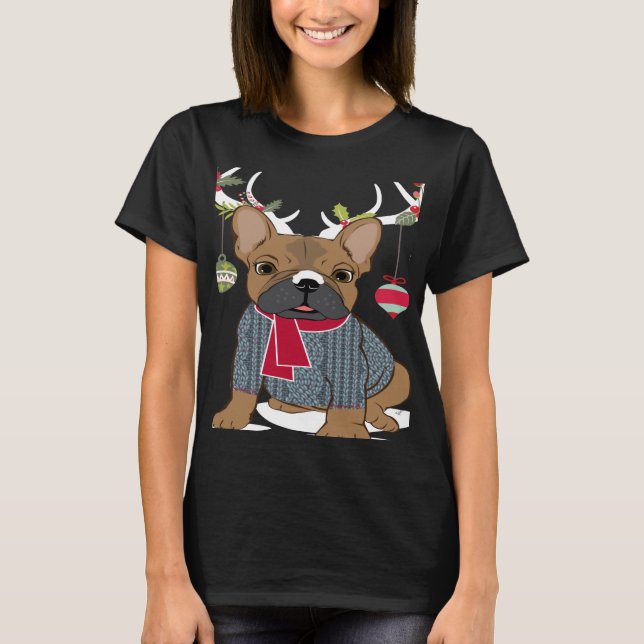 Camiseta Boletim Francês Cólvora Francesa Reindeer de Natal (Frente)