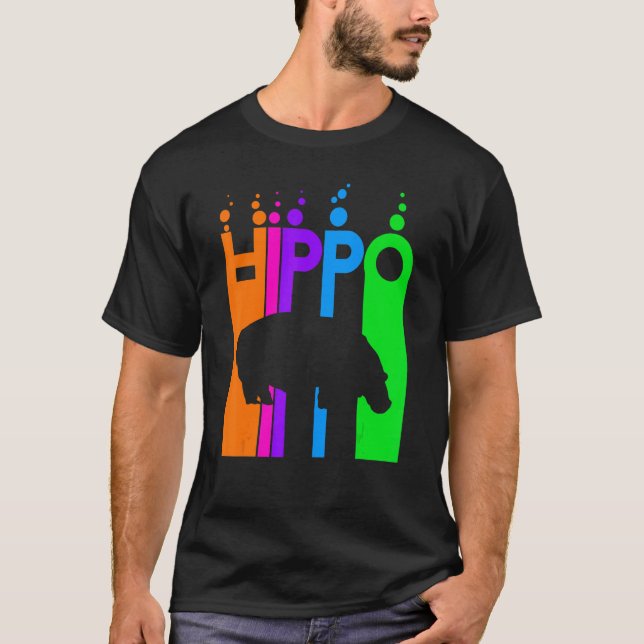 Camiseta Bolha Arco-Íris de Hippo Animal com Silhouette (Frente)
