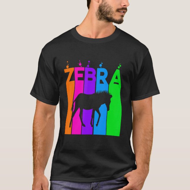 Camiseta Bolha De Arco-Íris De Zebra Animal Com Silhueta (Frente)