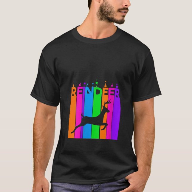 Camiseta Bolha de Chuva de Cores com Rena Feminina com Silh (Frente)