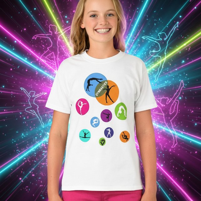 Camiseta Bolha de ginástica (Dynamic Gymnastics Silhouettes T-Shirt - Colorful Athlete Design)