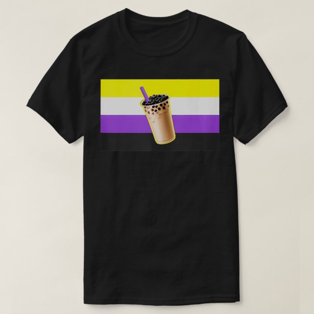 Camiseta Bolha de Taiwan Boba Tea Nonbinary Pride Flag NB (Frente do Design)