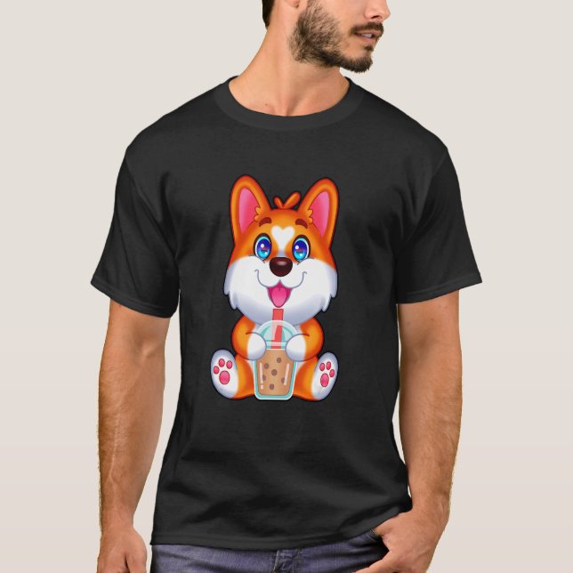 Camiseta Bolha Tea Drinker Corgi Tapioca Pearl Milk Corgi (Frente)
