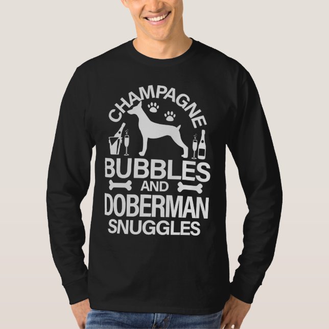 Camiseta Bolhas De Champanhe E Cão De Canina De Doberman (Frente)