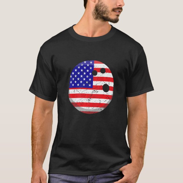 Camiseta Boliche Americana de Bandeiras 4 de julho Homens d (Frente)