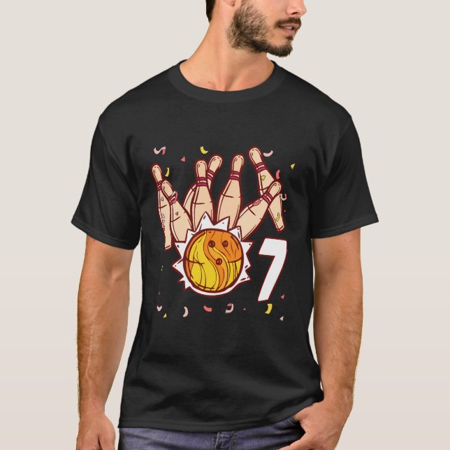 Camiseta Boliche De Aniversário Da 7 boliche Tema De 7 Anos (Frente)