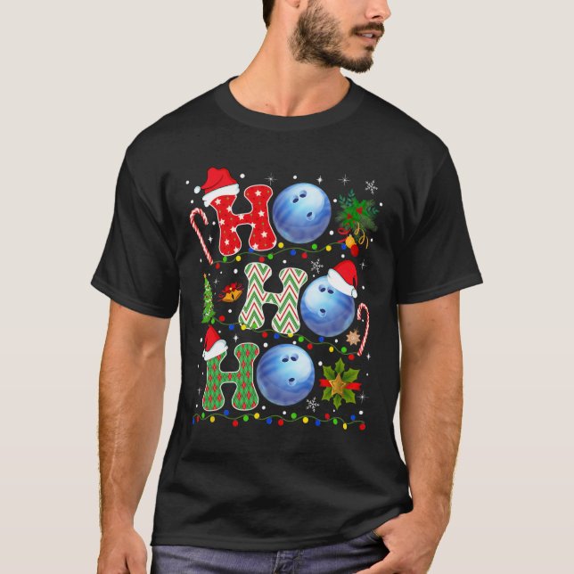 Camiseta Boliche De Árvore Natal Ho Ho Ho Ho Papais noeis L (Frente)