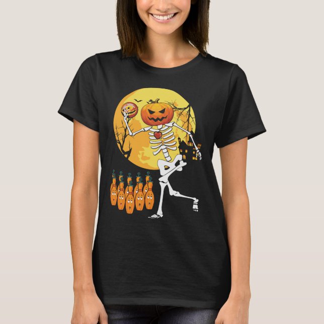 Camiseta Boliche Engraçada Dançando no Halloween (Frente)