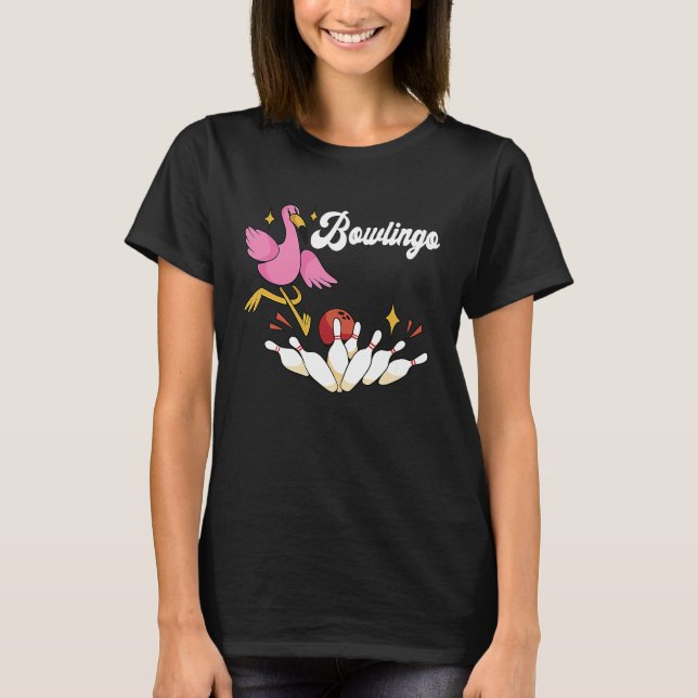 Camiseta Boliche Engraçada Flamingo Bowler Boliche em Greve (Frente)