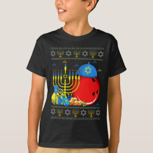 Camiseta Boliche Engraçada Ll Menorah E Dreidel Ugly Hanukk