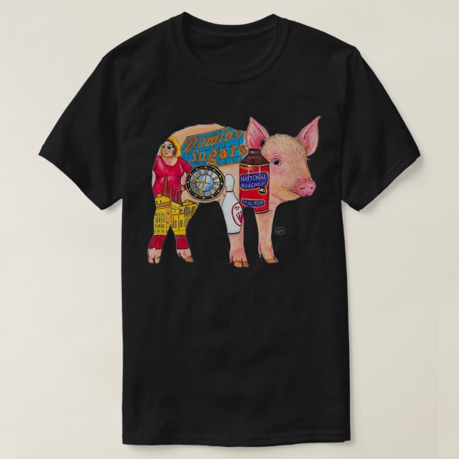 Camiseta Boliche femininoART Pig Hon Baltimore (Pigtown) Or (Frente do Design)