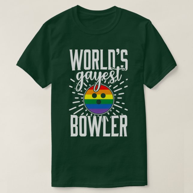Camiseta Boliche gay Engraçado Mundos Gayest Bowler T (Frente do Design)