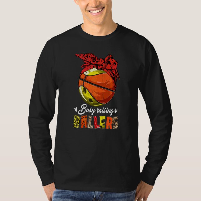 Camiseta Boliche Mamãe Basquete Mãe Ocupada Raising Ballers (Frente)