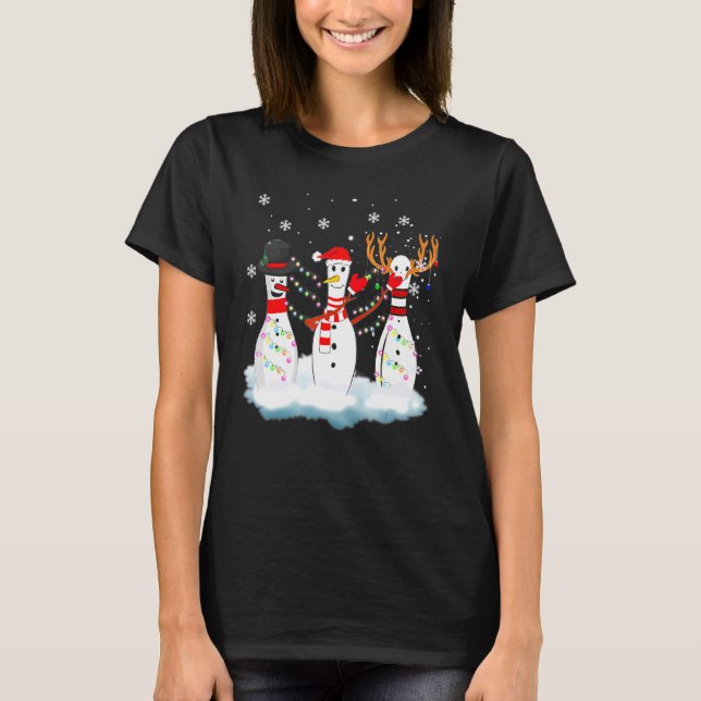 Camiseta Boliche Natal Pajama lança Papais noeis de Reindee (Frente)
